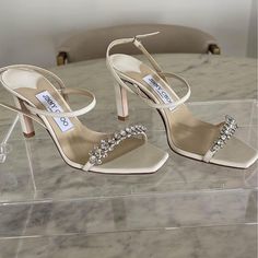 Beautiful For A Special Event. Tried On But Never Worn Outside. Size 6.5 And Comes With A Dust Bag But No Box Luxury Wedding Heels, Chimmy Choo, Jimmy Choo Wedding Shoes, Bride Heels, Elegant Wedding Shoes, Type Shi, Ethereal Wedding, White Wedding Shoes, Bridal Heels