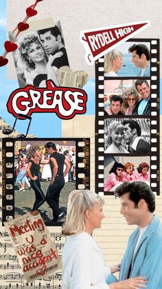 a collage of photos with the words grease on them