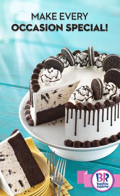 an advertisement for oreo's ice cream cake with oreos and cookies on it