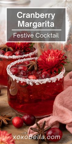 cranberry margarita with festive cocktail garnish