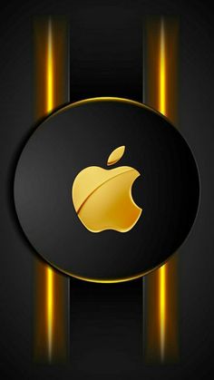 an apple logo on a black and gold background