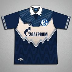 a blue and white soccer jersey with the word gazprom on it