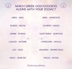 the zodiac sign for which greek god / goddess aligns with your zodiac?