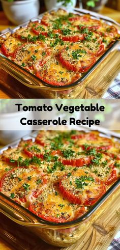 Enjoy this Tomato Vegetable Casserole for a comforting, healthy meal. Quick and delicious! Vegetarian Casserole Recipes, Vegetable Bake Recipes, Vegetable Casserole Recipes, Tomato Dishes, Vegetarian Casserole, Fresh Tomato Recipes, Veggie Casserole, Vegetable Casserole