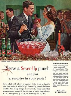 an old advertisement for seven - up punch and put a surprise in your party,