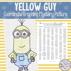 the yellow guy coordinate graphing mystery picture is shown in front of an activity sheet