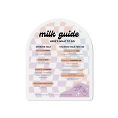 the milk guide is shown in front of a white background with an orange and purple checkered