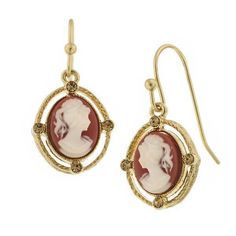 Gold Tone Faux Dark Carnelian Cameo Oval Drop Earrings Vintage Inspired Shoes, Blue Stud Earrings, Topaz Crystal, 1928 Jewelry, Vintage Style Earrings, Vintage Inspired Jewelry, Topaz Color, Detailed Jewelry, Frame Light