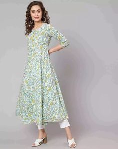 Indian Women Green Floral Printed Flared A-Line Kurta Kurti New Dress Top Tunic | eBay A Line Kurta, India And Pakistan, Outfit Goals, Dress Top, Top Dress, Cotton Style, Floral Printed, Indian Dresses, Traditional Outfits