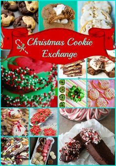 christmas cookie exchange collage with pictures of cookies and desserts