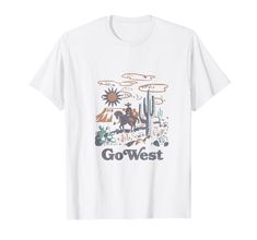 PRICES MAY VARY. Trendy Graphic Apparel 20VLIN01183A-001 Lightweight, Classic fit, Double-needle sleeve and bottom hem Go West, Graphic Apparel, Branded T Shirts, Top Styles, Cowboy, Fashion Branding, T Shirt