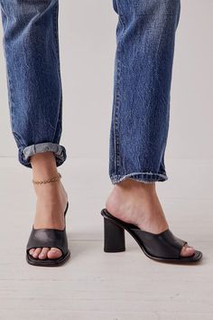 So simple and classic, these easy mules feature a square open toe with a chunky block heel for an extra chic pair. Mules Outfit, Shoes Closet, Mule Heel, Black Open Toe Heels, Mule Heels, Sandals Outfit, Jewelry Candles, Shopping Event, Design Square