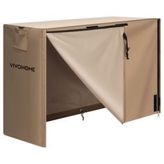 an open canvas tent with the word vivohome on it's side