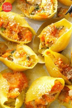 stuffed shells filled with meat and cheese on a sheet of baking paper, ready to be eaten