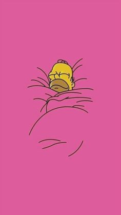 the simpsons character sleeping in bed with pink background