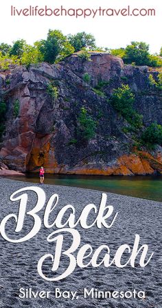 the black beach silver bay minnesota is featured in this postcard for live life happy travel