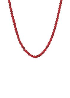 Red beaded necklace. Materials: Rondelle Howlite dyed beads, 14k gold-filled. Length: 15"+ chain. Quality jewelry designed with sustainability in mind. Red Beaded Necklace, Red Beaded Necklaces, Vegan Bags, Heather White, Red Bead, Love Is Free, Hair Claw, Bride Gifts, Birthday Greeting Cards