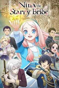 the poster for nina the starr bride, which features anime characters and their names