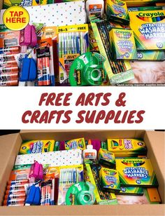 two boxes full of arts and crafts supplies with the words free arts and crafts supplies