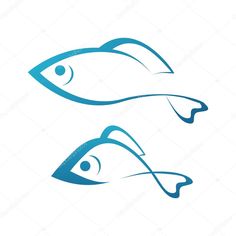 two fish swimming in the water on white background stock photo and royalty illustration, logo design,