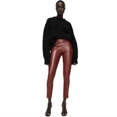 New With Tag Blogger’s Favorite Leather Jogging Pants, Embellished Leggings, Lapel Collar Coat, Biker Leggings, Slouchy Pants, Thick Leggings, Textured Coat, Burgundy Leggings, Zara Jumpsuit