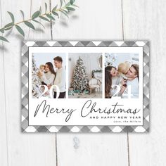 a christmas card with three photos on it