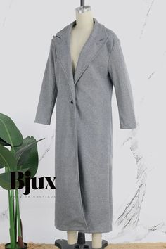 Bjux - Classic Solid Cardigan with Stylish Turndown Collar - Versatile Outerwear Plain Long Coat For Winter, Plain Long Winter Coat, Fitted Solid Color Outerwear For Cold Weather, Plain Long Sleeve Winter Outerwear, Fitted Outerwear For Cold Weather, Casual Plain Winter Outerwear, Casual Fitted Plain Outerwear, Casual Fitted Solid Outerwear, Fitted Solid Color Winter Outerwear