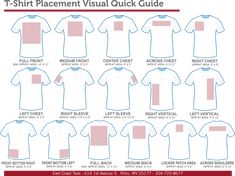 the shirt placement visual guide for men and women, with instructions to choose which t shirt is right for you