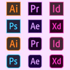 the adobe and photoshopped icons are displayed in different colors, shapes and sizes