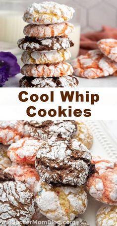 cookies stacked on top of each other with the words cool whip cookies in front of them