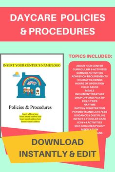 the flyer for daycare policy and procedure, with information about how to use it