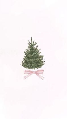 a watercolor drawing of a small christmas tree with pink bows on it's head