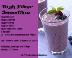 a recipe for high fiber smoothie with blueberries and raspberries on the side