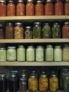 many jars filled with different kinds of food