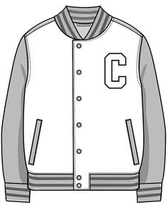 Varsity Jacket Template, Jacket Template, Pola Jaket, Jacket Drawing, College Jackets, Clothing Sketches, Flat Sketches, Fashion Design Sketchbook