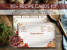 the recipe cards kit includes four different types of food and ingredients to make it look like they