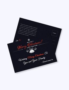 two black and red christmas cards on top of each other with the words merry christmas