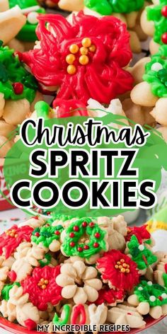 christmas spritz cookies with the title overlay