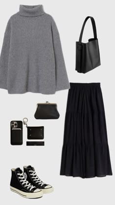 Dark Winter Outfits, Black Skirt Outfit Winter, At Home Clothes, Skirt Outfit Winter, Mix And Match Outfits Hijab, Black Skirt Outfit, Modest Winter Outfits, Modest Girly Outfits, Stylish Outfits Casual