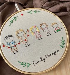 the family member is embroidered on an embroidery hoop