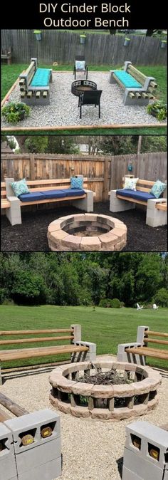 an outdoor fire pit and seating area