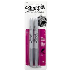 two sharpie pens in packaging on a white background, one is black and the other is pink