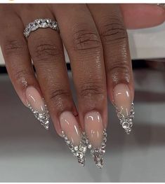 Nails 777, 777 Design, Pink Stiletto Nails, Stiletto Shaped Nails, Diamond Nail Designs, Holiday Nail, Pearl Nails, January 3, Diamond Nails