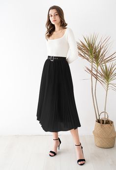 We're taking this midi skirt for a spin at every party (even the ones we're not invited to)! Romantic mesh is primed for twirling with a silky underlay. The stretchy waistband is comfortable for dancing the whole night away!    - Double-layered mesh finished  - Pleated design  - Belt loops  - Belt accompanied  - Elastic waistband  - Lined  - 100% Polyester  - Hand wash cold            Size  Length  Waist      S-M  cm  78  58-80      inch  30.5  23-31.5            * Our model is 176 cm/5'9" tall Mesh Midi Skirt, Led Dress, Fashion Buyer, Black Midi Skirt, Indie Design, Fun Fashion, Black Skirt, To Speak, An Eye