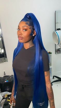 Blue Half Up Half Down Hair Black Women, Royal Blue Frontal Wig, Navy Blue Frontal Wig, Blue Half Up Half Down Wig, Dark Blue Frontal Wig, Colored Frontal Wigs Dark Skin, Dark Blue Wig Install, Dark Blue Lace Front Wig, Blue Frontal Wig