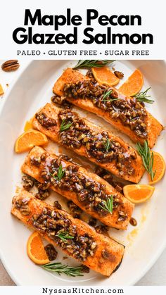 an image of maple pecan glazed salmon on a plate