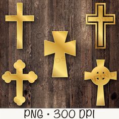 gold crosses on wooden planks with the words pne - 300 ppi written below them