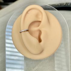 a fake ear sitting on top of a plastic container