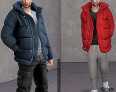 Sims 4 Male Puffer Jacket, Double Breasted Long Coat, Alpha Cc, Die Sims 4, Mod Jacket, Oversized Puffer Jacket