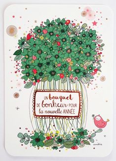 a card with a potted plant on it and the words un bouquet de contemporier pour la nouvellelle anee